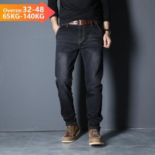 Zipper anti-theft Mens Business Jeans Classic Spring Autumn Loose Straight Classic Denim Pants Trousers Male Overalls 42 44 46