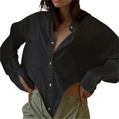 2021 New Autumn Female Shirt Solid Color Turn-Down Collar Long Sleeve Tops Irregular Hem for Spring Black/Orange/Yellow Blouses