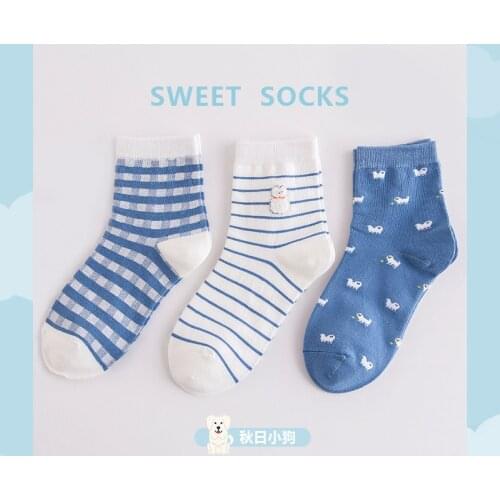 Womens Socks Spring Summer Cotton Blue Dog Pattern Sweet Cute Harajuku Girl Socks Gift 1 Set