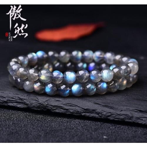 Natural Blue Light Ice Labradorite Rainbow Rare Clear Round Beads Bracelet Women 6mm 7mm 8mm 9mm Moonstone Stone AAAAA