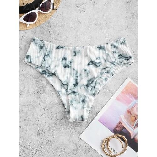 ZAFUL Marble Print Ribbed Bikini Bottom Women Swimming Panties Summer Sexy Beach Swimsuit Shorts Briefs Female Bathing Suit