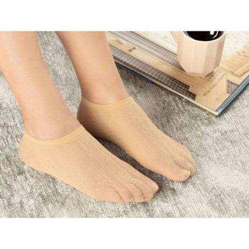 10 Pcs Black-Buff wholesale women summer sexy ultrathin transparent crystal silk socks high elastic skin color nylon short socks