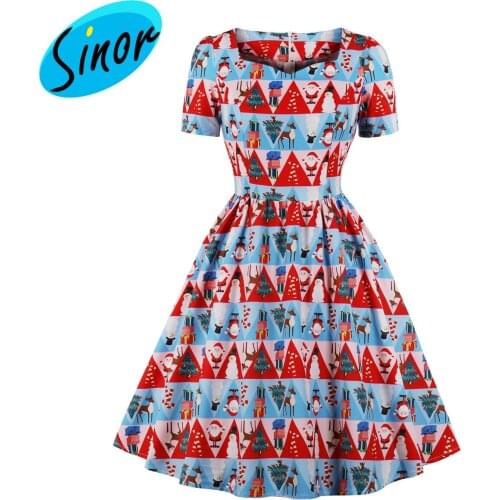 2021 print dress large womens dress fat mm Christmas swing dress 1705 party dress