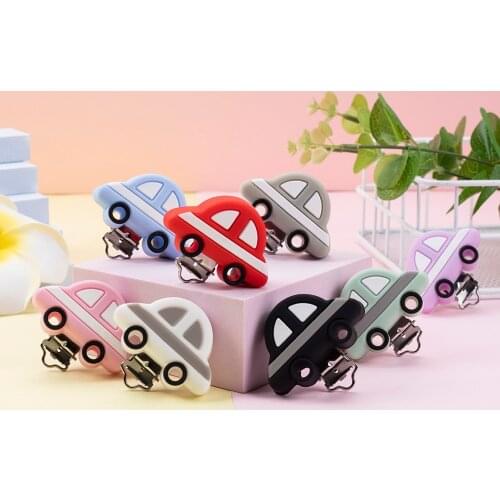 Sunrony 3pcs Cartoon car Silicone Beads Clips Chain Baby Teething Nursing Cartoon Food Grade BPA Free Baby Oral Care Product