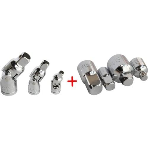 3PC Universal Joint & 4PC Socket Ratchet Converter Reducers Adaptors 1/2" 3/8" 1/4" Universal Joint CRV Ratchet Socket Adaptor
