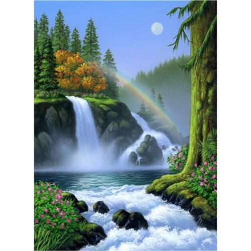 5D DIY Full Round/Square Diamond Painting Waterfall Scenery 3D Embroidery Cross Stitch Rhinestone Mosaic Home Decor Art Yc45
