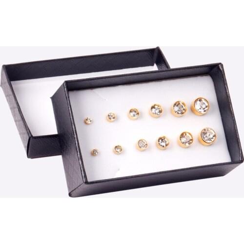 6 Pairs/Box 316L Stainless Steel Earrings Set 3mm to 8mm Cubic Zirconia Small Ear Studs Fashion Jewelry Accessories Wholesale