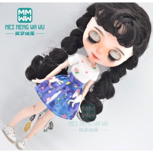 Doll clothes accessories for blyth ob24 ob27 azone fashion T-shirts, miniskirts, leather shoes