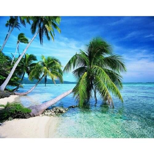 DIY 5D Diamond Painting Cross Stitch seaside Coconut tree Mosaic Kit Diamonds Embroidery round Drill Handcraft Home Decor Craft