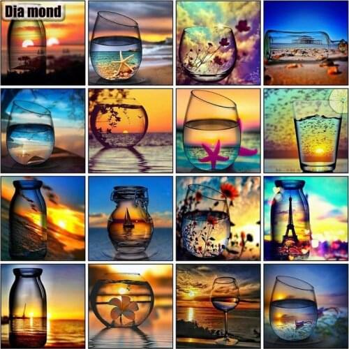 5D DIY Diamond Painting Sunset Full Square Diamond Embroidery Scenery Glass Bottle Rhinestones Mosaic Cross Stitch Crafts Kit