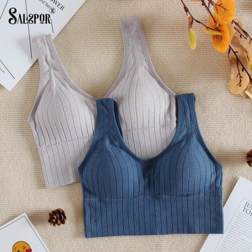SALSPOR Seamless Crop Top Women Tube Top Bra Lingerie Wireless Bralette Padded Solid Female Sports Underwear