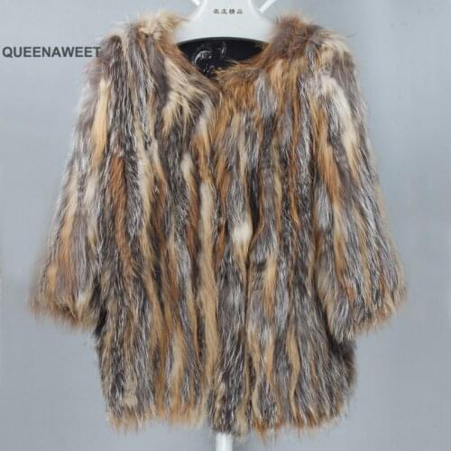 BIG SALE FREE SHIPPING hot new Knitted natural Red Fox Fur & Silver Fox Fur Coat Fox Fur Jacket Overcoat Garment