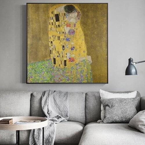 Large Size Gustav Klimt Kiss Wall Art Posters And Prints Gustav Klimt Kiss World Famous Canvas Paintings For Living Room Wall