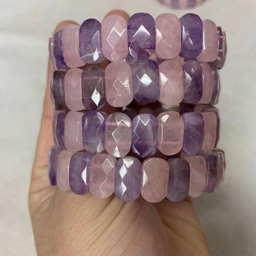 Amethysts & Roses Quartz Beads Bracelet Natural Stone Jewelry Bangle For Woman For Gift Wholesale