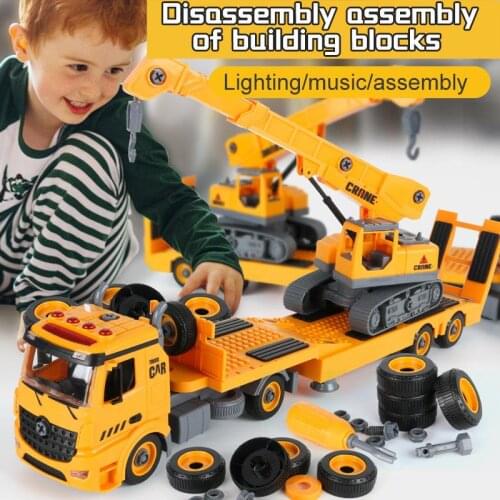 Childrens Assembly Engineering Vehicle Detachable Screw Combination Disassembly Music Toy Car Digging Car Classic Toys