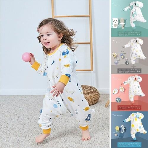 Baby Sleeping Bag Long Sleeve Split Legs Sleepsack Zippers Infant Sleeping Sack with Cartoon Print Baby Blanket Wrap Swaddle