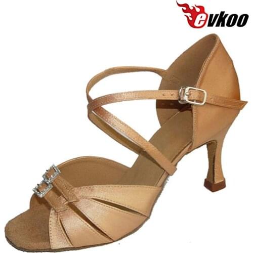 Evkoodance Five Different Color For Choice 7.3cm Heel Satin Or Pu With Crystal Buckle Women Dance Shoes Latin Evkoo-235