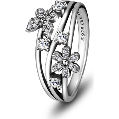 Fandola CKK 925 Sterling Silver Butterflies jewellery Ring of Daisy Fits for European Style Jewelry Women Wedding Rings Gift
