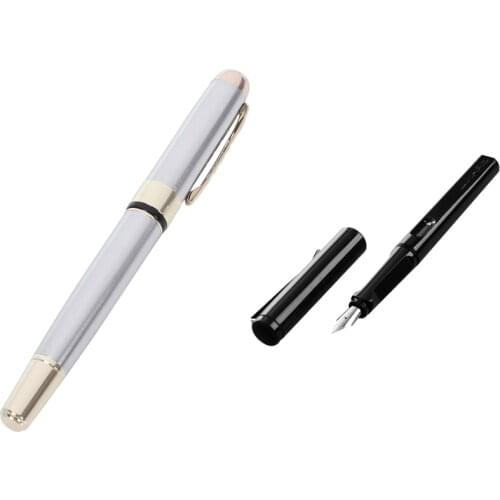 Jinhao 2 Pcs Fountain Pen M Nib Fountain Pen Gift Festival White Gold & Black