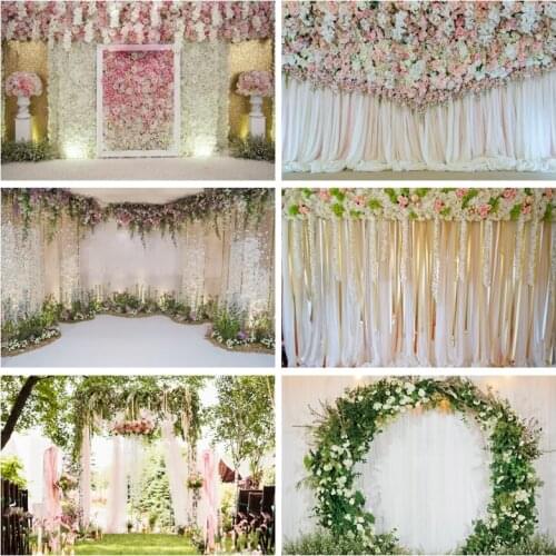 Laeacco Wedding Flower Backdrops Photography Pink Rose Photo Wall Stage Tassel Portrait Photo Background Photocall Photo Studio