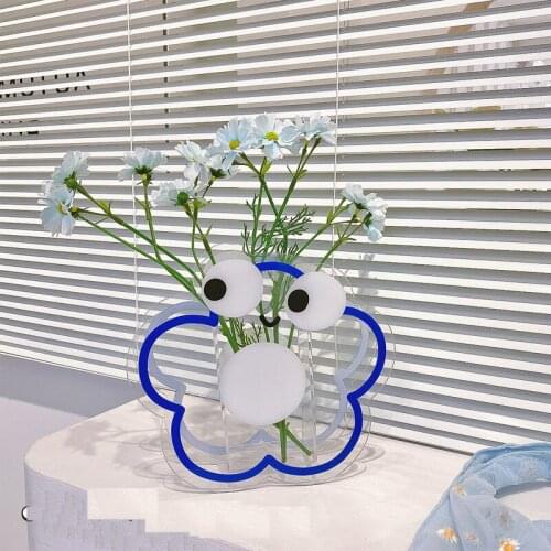 Cute Flower Vase Transparet Acrylic Flower Pot Hydroponics Floral Container Table Centerpieces for Home Office Desk Decoration