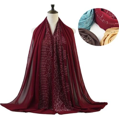 80*170cm malaysia women muslim chiffon hijab scarf with diamonds femme musulman glitter headscarf islamic hijab shawls wraps