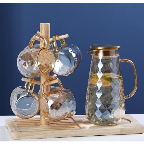 Thickened glass cold water bottle pot fresh champagne cold water glass kettle large capacity juice jug set drink dispenser