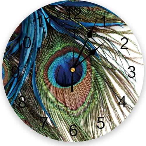Peacock Feather Art Print Wall Clock Wall Art Silent Non ticking Round Wall Watch for Home Decortaion Best Gift