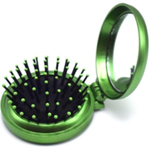 New 1 Pc Makeup Comb Hair Brush Pro Styling Tool Portable Mini Folding Comb Airbag Massage Round Travel Hair Brush with Mirror