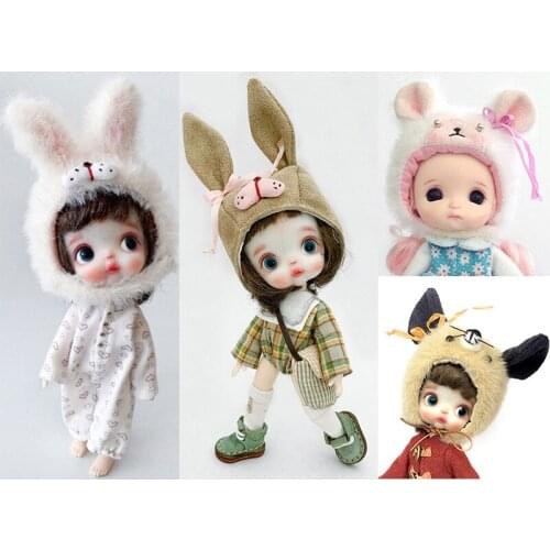 New 16cm BJD Ob11 Doll Clothes Lovely Cat Little Bear Rabbit Mouse Animal Cap 1/12 Dolls GSC PD9 Molly Universal Accessory Toys