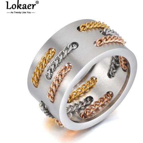 Lokaer Original Design Hiphop/Rock Chain Party Rings Jewelry For Women Men Trendy Titanium Stainless Steel Hyperbole Ring R19095