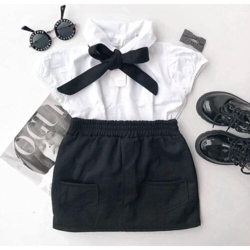 1-6Y Fashion Toddler Kids Summer Clothes Pullover Bowknot Blouse Shirts Tops+Elastic Pocket Mini Skirts Children Casual Outfits