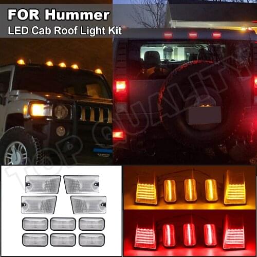 Full Kit Doom Lamps For Hummer H2 SUT 2003 2004 2005 2006 2007 2008 2009 Front+Rear Clear lens LED Cab Roof Marker Light 10Pcs