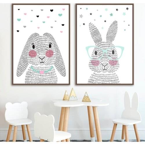 Cartoon Rabbit Nordic Posters And Prints Nursery Wall Art Canvas Painting Bunny Decoration Pictures For Baby Girl Boy Room Decor