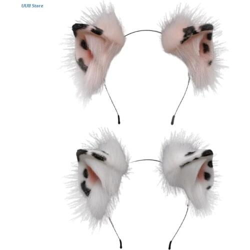 Fluffy Leopard Cat Ears Headband Realistic Faux Fur Animal Cosplay Hair Hoop