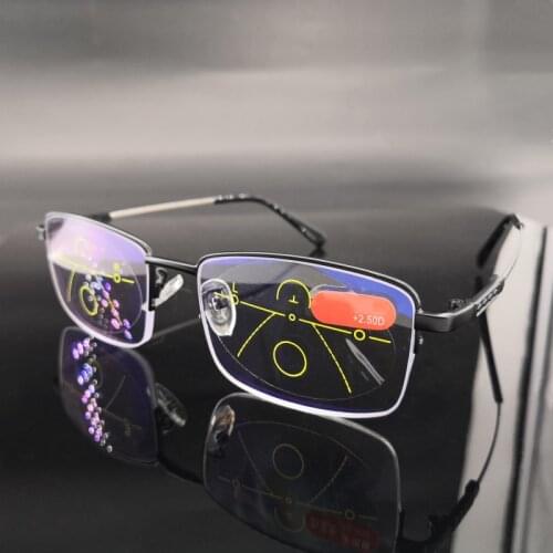Progressive Reading Glasses Multifocal Anti Blue Light Business Computer Glasses Presbyopia Women Men Half Frame 1.5 2.0 2.5 1.0