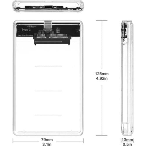 2.5 inch Transparent Type-C USB3.1 to SATA HDD SSD Case External HDD SDD Enclosure Support 2TB Mobile External HDD for Laptop PC