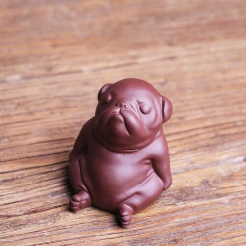 Pug Yixing Purple Sand Handmade Tea Ornaments Decoration Boutique Tea-Soaked Tea Pet Puppy Animal-Shaped Tea Accessories
