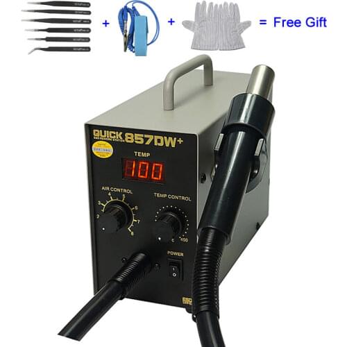 QUICK 857DW+ Adjustable Hot Air Gun Soldering Station Heater Helical Wind Air Gun SMD Rework Station