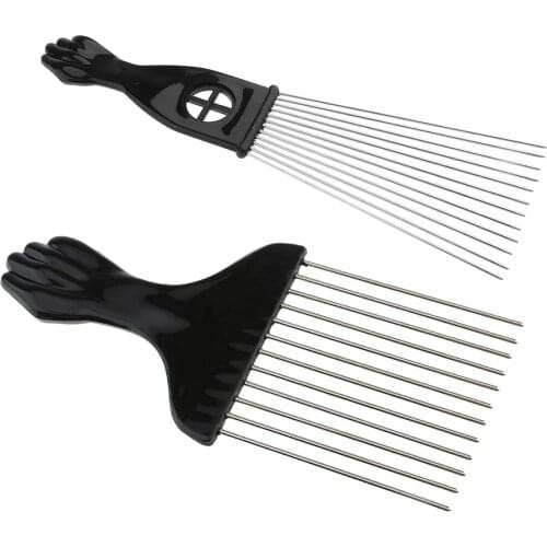 2pcs Stainless Steel Sector Afro Pick Lifting Metal African American Hair Comb Brush