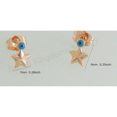EVIL EYE STAR BASE 7mm*9mm 0.28"*0.35" YELLOW GOLD GP FILL BRASS STUD ENAMEL EARRING/COLOR IS A LITTLE RED