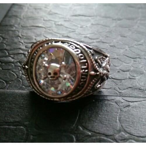 S925 sterling silver fashion vintage Thai silver spider white zircon personality male ring