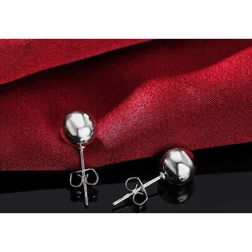 Hot 8-10MM Simple beads studs earring 925 Sterling Silver Earrings for man Women Holiday gifts Street all-match party Jewelry