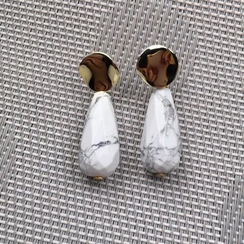 Fashion White Turquoises Faceted Earring Fine Jewelry Natural Gem Stone Drop Earrings for Women Bohemian Accessories