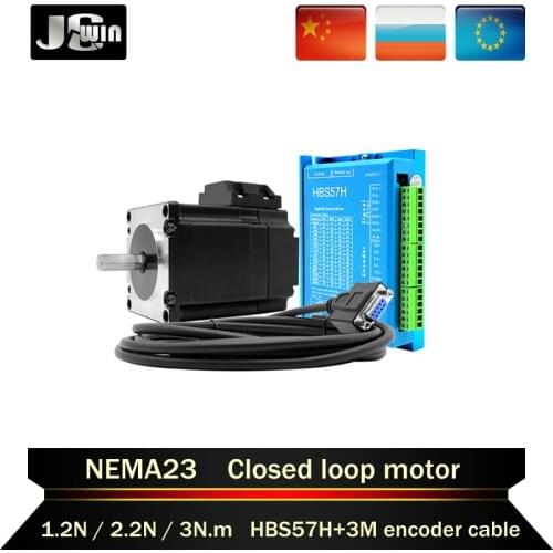 Closed loop Motor Kit: Hybird Servo Driver HBS57H+Nema23 motor 1.2N 2.2N 3N or with Brake 2 Phase Closed Loop+3M encoder cable