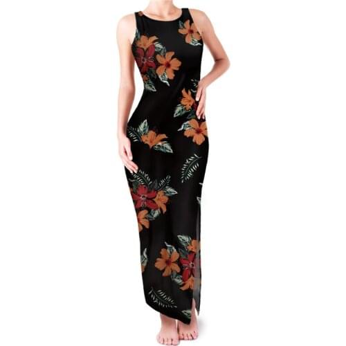 HYCOOL Sexy Split Chinese Style Dress Ethnic Women Elegant Women Long Sleeveless Black Floral Dresses Bodycon Maxi Evening Gowns
