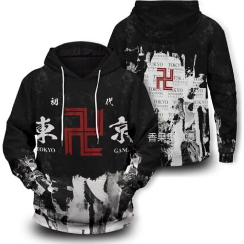 Tokyo Revengers Hoodie 3D Printing Mikey Ryūgūji Ken Cosplay Men Sweatshirt токийские мстители Anime Black Balck