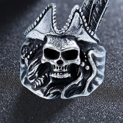 Stainless Steel Vintage Men Pirate Signet Skull Ring Goth Punk Rings Locomotive Mens Hip Hop Rock Jewelry Wholesale