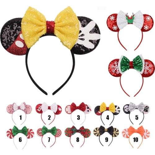 Girls Holiday Party Headband Festival Sequins Minnie Ear Hairband High-quality Christmas Cosplay Headband Snowflake Headwear