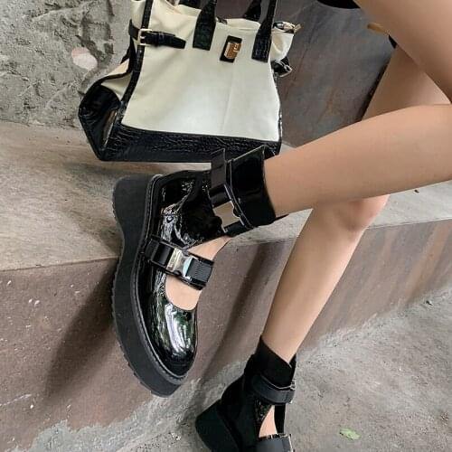 2021 Autumn Winter Ankle Boots Fashion Platform Heel Slip on Women Shoes Retro Round Toe Cow Leather Short Boots Size 34-40